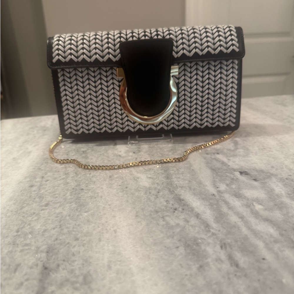 Ferragamo Chain Leather Clutch Bag. Made in Italy.